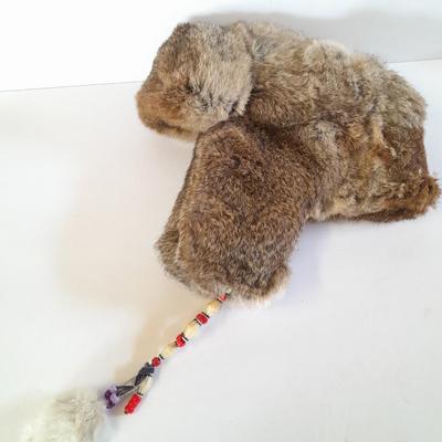 Vintage Golden Swallow Hat Rabbit Fur Pelt Trapper Hunting Flap Peking China XL
