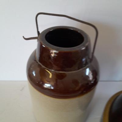 Vintage canning crock and primitive stoneware bowl