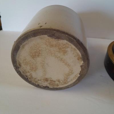 Vintage canning crock and primitive stoneware bowl