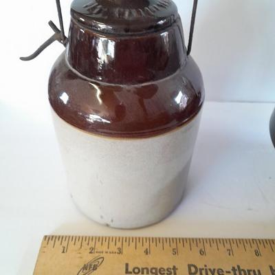 Vintage canning crock and primitive stoneware bowl