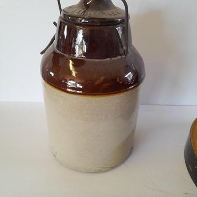 Vintage canning crock and primitive stoneware bowl