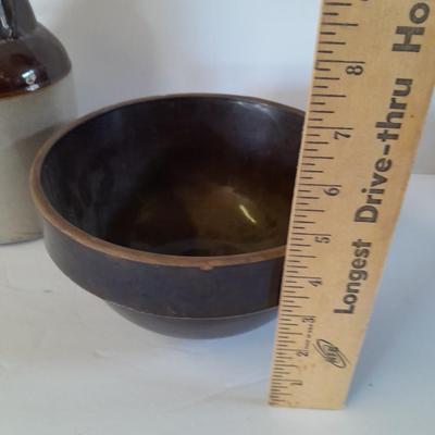Vintage canning crock and primitive stoneware bowl