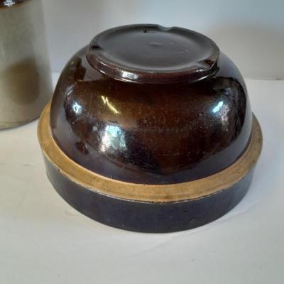 Vintage canning crock and primitive stoneware bowl