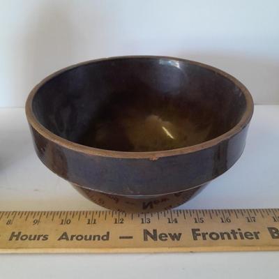 Vintage canning crock and primitive stoneware bowl