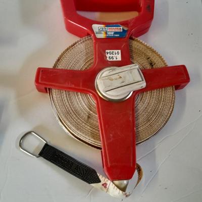Chicago Electric Pneumatic Nailer/Stapler, chalk line and a 100-foot open face tape measure