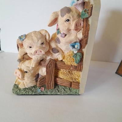 Tin pitcher Welcome wall Hanging with pigs, and other County pig Figures