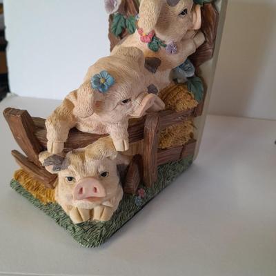 Tin pitcher Welcome wall Hanging with pigs, and other County pig Figures