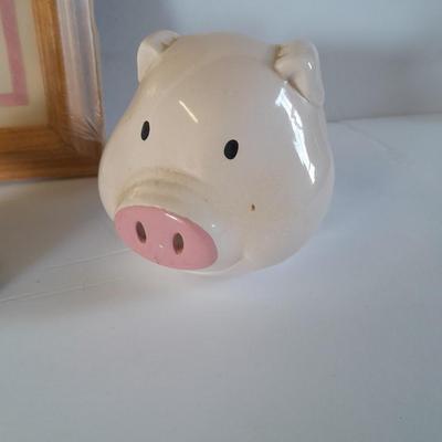 Don't HOG the Bathroom framed picture with Pig soap dispenser and other bath pig figures