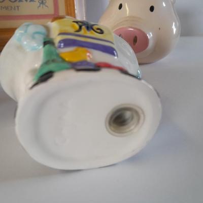 Don't HOG the Bathroom framed picture with Pig soap dispenser and other bath pig figures