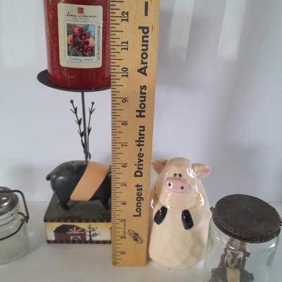 Farm Pig figures and vintage salt & pepper jars
