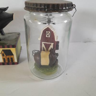 Farm Pig figures and vintage salt & pepper jars