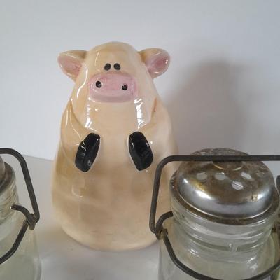 Farm Pig figures and vintage salt & pepper jars