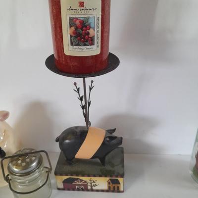 Farm Pig figures and vintage salt & pepper jars