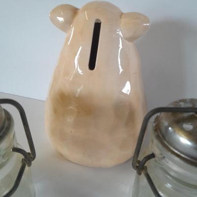 Farm Pig figures and vintage salt & pepper jars