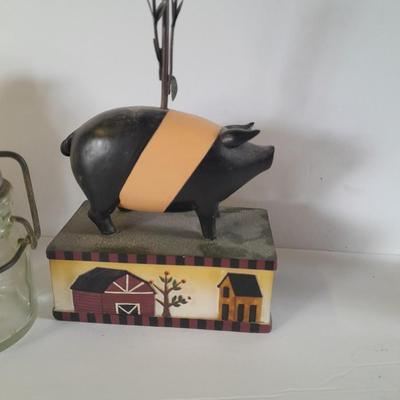 Farm Pig figures and vintage salt & pepper jars