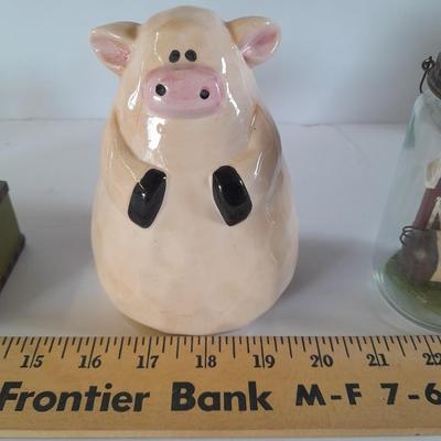 Farm Pig figures and vintage salt & pepper jars