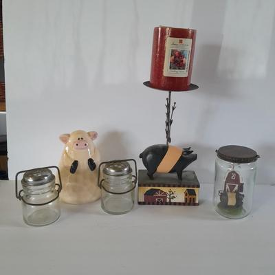 Farm Pig figures and vintage salt & pepper jars