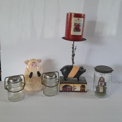 Farm Pig figures and vintage salt & pepper jars