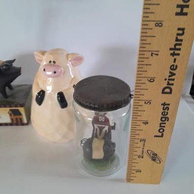 Farm Pig figures and vintage salt & pepper jars