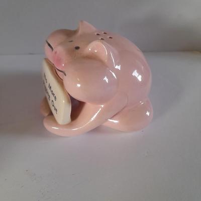 Talking plastic Pig cookie jar no more pigging out pig, and a pig tea pot