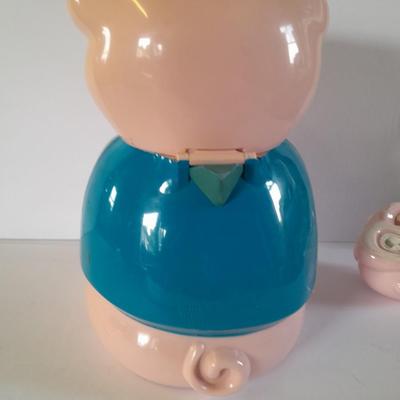 Talking plastic Pig cookie jar no more pigging out pig, and a pig tea pot