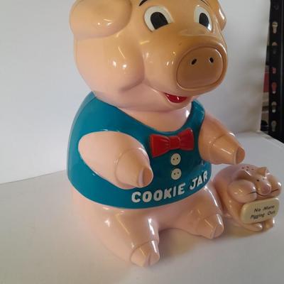 Talking plastic Pig cookie jar no more pigging out pig, and a pig tea pot