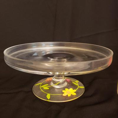 Hand Painted Cake Stand and Clear Plate (K-KD)