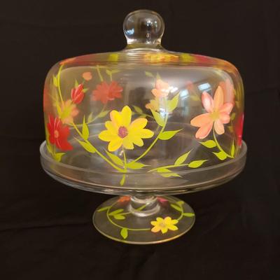Hand Painted Cake Stand and Clear Plate (K-KD)