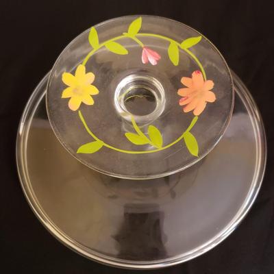 Hand Painted Cake Stand and Clear Plate (K-KD)
