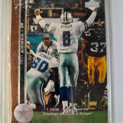 Two Troy Aikman Quarterback trading cards
