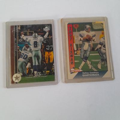 Two Troy Aikman Quarterback trading cards