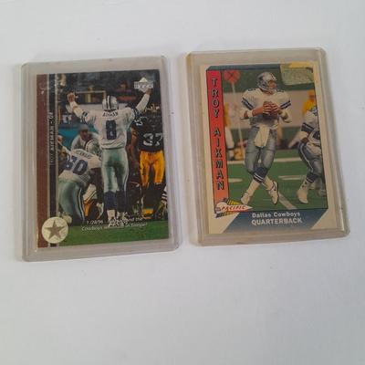 Two Troy Aikman Quarterback trading cards