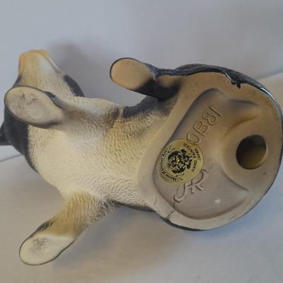 Black and white pig figures, Global art Harvey Knox Kingdom with miniature pitcher and bowl