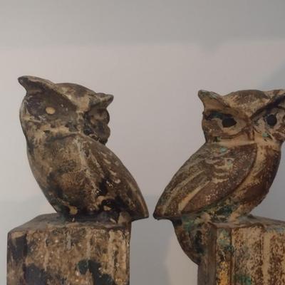 Vintage Stone Carved Owl Bookends Japan