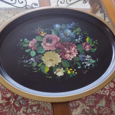 Large Vintage Nashco of NY Metal Hand Painted Serving Tray