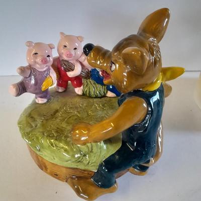 Big bad wolf ceramic musical figure and Musical farmer pig Musical figure Music boxes