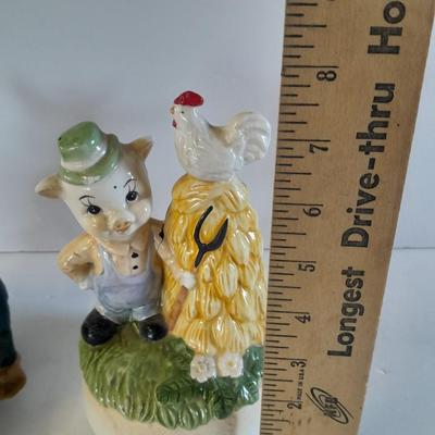 Big bad wolf ceramic musical figure and Musical farmer pig Musical figure Music boxes