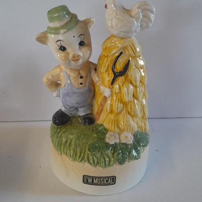 Big bad wolf ceramic musical figure and Musical farmer pig Musical figure Music boxes