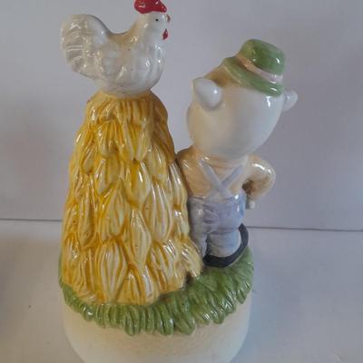 Big bad wolf ceramic musical figure and Musical farmer pig Musical figure Music boxes