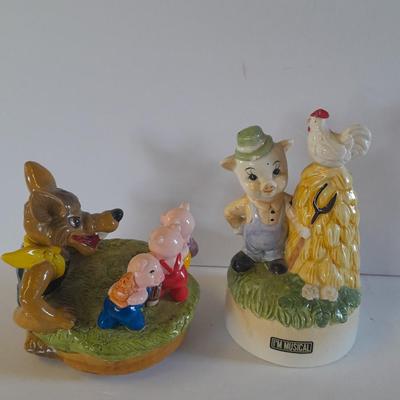 Big bad wolf ceramic musical figure and Musical farmer pig Musical figure Music boxes