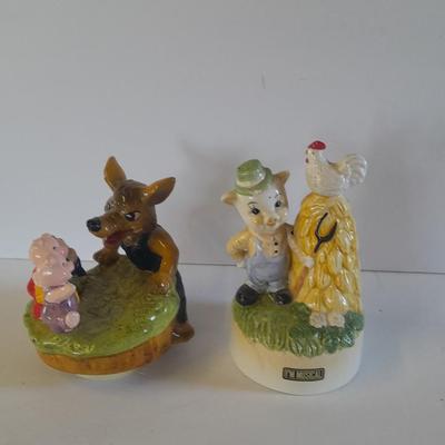 Big bad wolf ceramic musical figure and Musical farmer pig Musical figure Music boxes