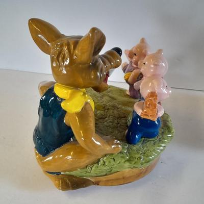 Big bad wolf ceramic musical figure and Musical farmer pig Musical figure Music boxes