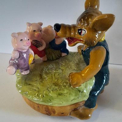Big bad wolf ceramic musical figure and Musical farmer pig Musical figure Music boxes