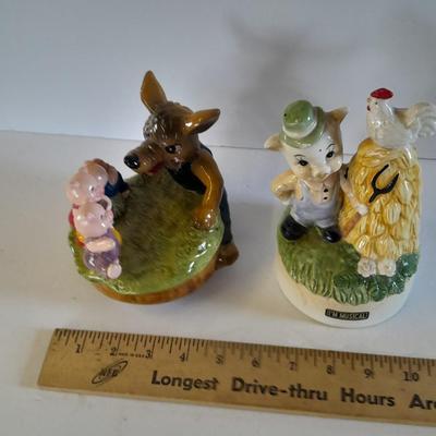 Big bad wolf ceramic musical figure and Musical farmer pig Musical figure Music boxes