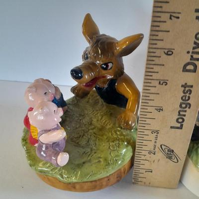 Big bad wolf ceramic musical figure and Musical farmer pig Musical figure Music boxes