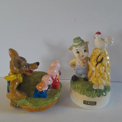 Big bad wolf ceramic musical figure and Musical farmer pig Musical figure Music boxes