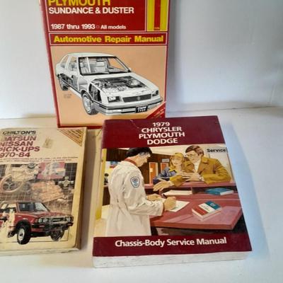 Three Auto mechanics repair books Chrysler, Plymouth, Dodge, Duster, Sundance, Datsun, Nissan 70-90's