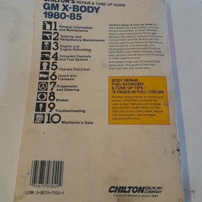 Two auto mechanic books, Chilton's manuals, GM X-Body and Buick skylark, Oldsmobile, and others