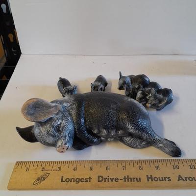 Mother pig figure with little babies and a live laugh love pig figure