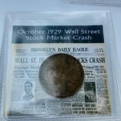 Three Collectible pennies, Wall Street stock market crash, Pope John Paul II, and end of WW1